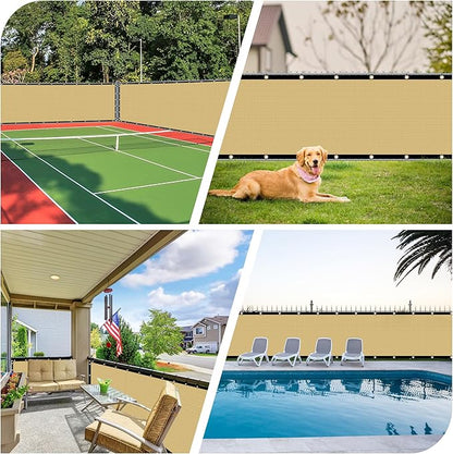 i COVER 4x25ft Privacy Screen Fence, Outdoor Fencing Panels, Garden Windscreen Mesh Shade Sail Net Barrier, Fence Privacy Screen Reinforced Bindings and Brass Grommets Cable Zip Ties, Sand