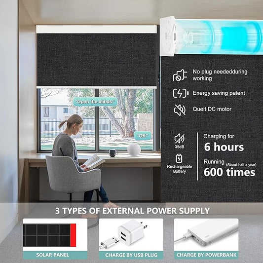 Aprilsmart Motorized Blinds with Remote,Compatible with Apple HomeKit Alexa Google Home- Voice and app Control,Motorized Roller Shades 100% Blackout Custom Size(Bermuda Basalt-24)