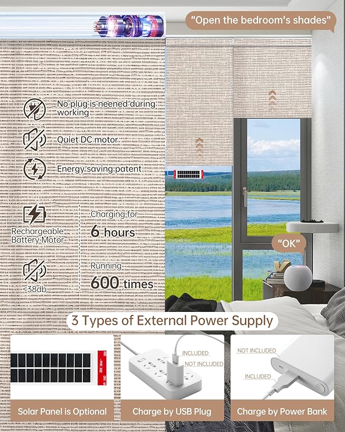 Kincmo Motorized Blinds with Remote, Light Filtering Roller Shades Work with Apple Homekit,Alexa,Google Home, Custom Electric Blinds with App,Voice Control (75% Blackout Classic Sandy)