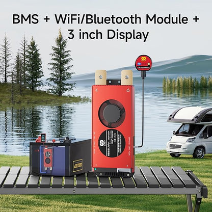 DALY BMS 12V 4S 150A Display - Smart BMS with 3 Inch LCD Screen WiFi Bluetooth Module Supports RS485 CAN for 12V LiFePO4 for RV Trolling Motor Battery Portable Power Station
