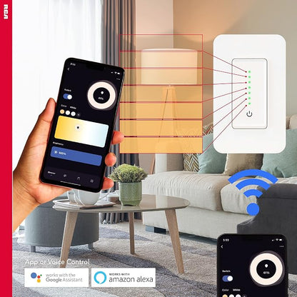 RCA 3-Way Smart Dimmer Switch for LED Lights | Dimmable Wall Switch | Smart Home Lighting 600W LED | Works from Anywhere w/Smart Home Products, Google & Alexa Devices for Home | Compatible w/RCA App