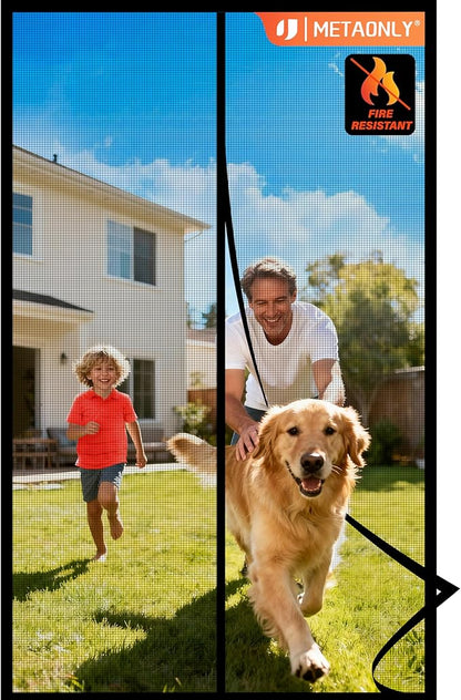 METAONLY Fiberglass Magnetic Screen Door Mesh Fits 36" x 82" Door - Curtain Size 38" x 83", Works for Patio, Sliding Door, Keeps Bug Mosquito Out, Fresh Air Flow, Black
