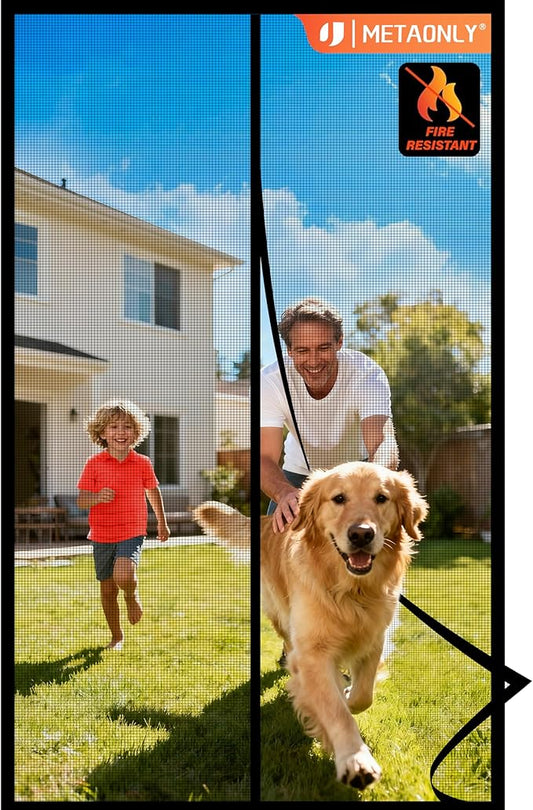 METAONLY Fiberglass Magnetic Screen Door Mesh Fits 36" x 80" Door - Curtain Size 38" x 82", Works for Patio, Sliding Door, Keeps Bug Mosquito Out, Fresh Air Flow, Black