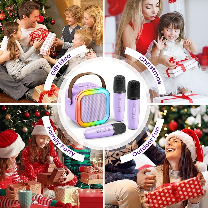 Mini Karaoke Machine for Kids Adults, 2026 TOP Birthday Gifts for Girls Boys 3,4,5,6,7,8+Year Old Toddler Toys, Portable Bluetooth Speaker with 2 Wireless Karaoke Microphones Player (Deep Pink)