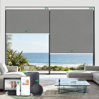 Allesin Smart Zigbee Roller Shades with Alexa Control, Blackout Motorized Blinds, No Hub Needed, Custom Sizes, Remote Included, (Gray, 30" W x 72" H)
