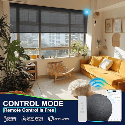 BERISSA Motorized Blinds with Remote,Light Filtering Smart Blinds for Windows,Solar Fabric,Remote Control,Thermal Insulated Automatic Blinds,Electric Blinds with USB/Solar Pannel.Solar Black