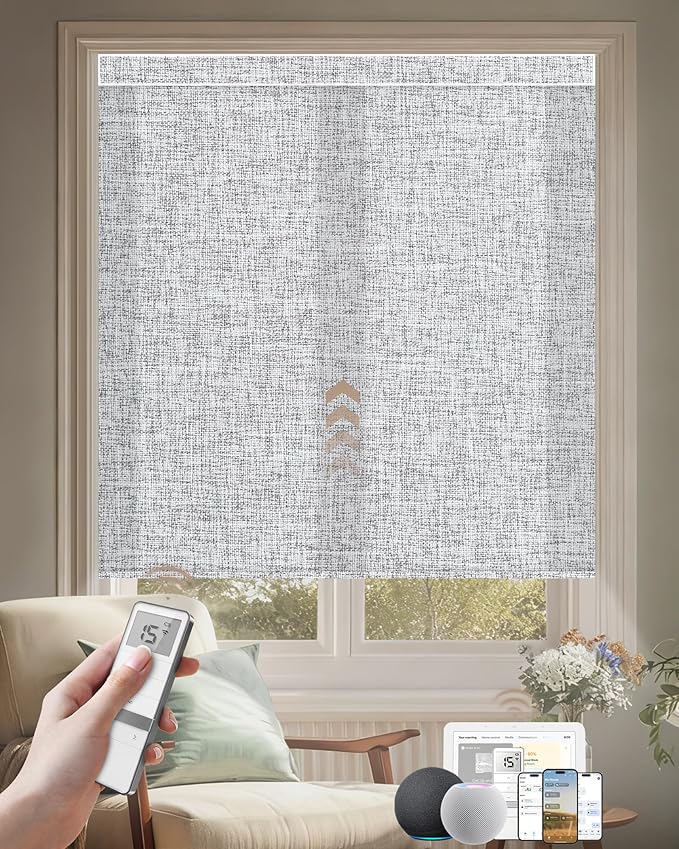 Kincmo Motorized Blinds with Remote, Light Filtering Roller Shades Work with Apple Homekit,Alexa,Google Home, Custom Electric Blinds with App,Voice Control (75% Blackout Mist Twilight)