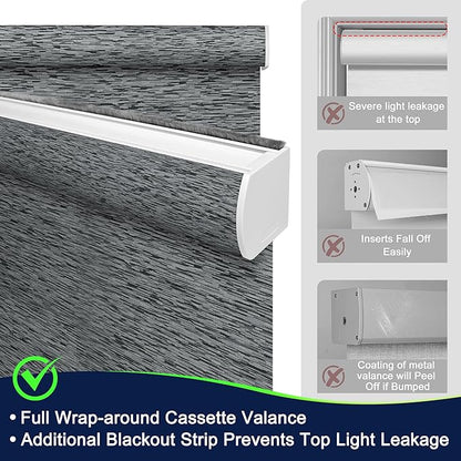 BERISSA Motorized Blinds with Remote,Light Filtering Smart Blinds for Windows,Jacquard Fabric,Remote Control,Thermal Insulated Automatic Blinds,Electric Blinds with USB/Solar Pannel.Black