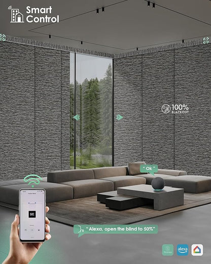 Yoolax Custom XL Smart Sliding Door Blinds, Motorized Sliding Panel Blinds Compatible with Alexa, Blackout Vertical Blinds for Glass Doors, Patio Doors, Closet Doors, Rock Stripe Black