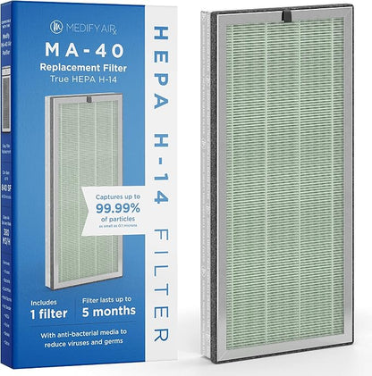 Medify MA-40 Genuine Replacement Filter for Allergens, Smoke, Wildfires, Dust, Odors, Pollen, Pet Dander | 3 in 1 with Pre-filter, True HEPA H14 and Activated Carbon for 99.99% Removal | 1-Pack