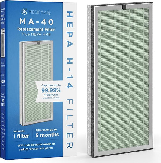 Medify MA-40 Genuine Replacement Filter for Allergens, Smoke, Wildfires, Dust, Odors, Pollen, Pet Dander | 3 in 1 with Pre-filter, True HEPA H14 and Activated Carbon for 99.99% Removal | 1-Pack