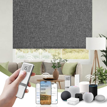 FineTell Motorized Blinds with Remote, 100% Blackout Roller Shades Compatible with Alexa,Apple Homekit,Google Home APP and Voice Control, Customized Electric Blinds (100% Blackout Classic Dark Grey)