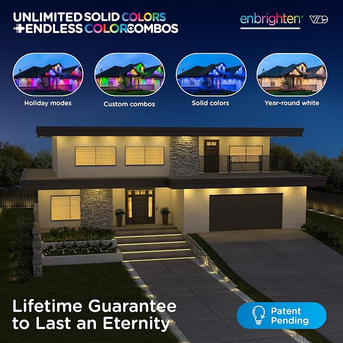 Enbrighten Accent Permanent Outdoor Lights, 150ft, 36 Lights, Smart | Black Cord, RGBWIC LEDs, Weatherproof, Cuttable, Link to 200ft, Christmas, App Control, Works with Alexa & Google Home
