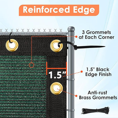 iCover 5x12ft Fence Privacy Screen, Heavy Duty Fencing Panels Screens, Outdoor Shade Cloth Mesh Barrier, Reinforced Bindings and Brass Grommets, Cable Zip Ties Included, Green