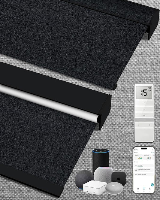 Kincmo Motorized Blinds with Remote,100% Blackout Motorized Roller Shades Work with Apple Homekit,Alexa,Google, Custom Electric Blinds with App,Voice Control (Eclipse Onyx Black)