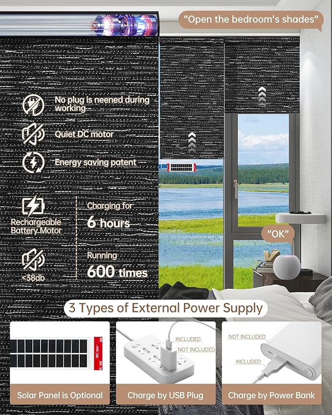 Kincmo Motorized Blinds with Remote, Light Filtering Roller Shades Work with Apple Homekit,Alexa,Google Home, Custom Electric Blinds with App,Voice Control (75% Blackout Aqua Waves Striped Black)