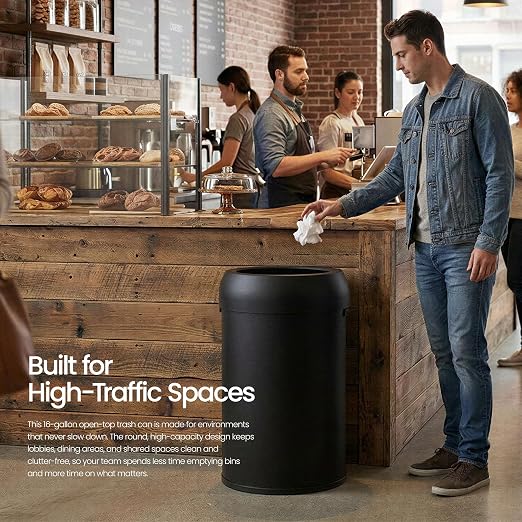 Home Zone Living 16 Gallon Commercial Trash Can with Removable Open Top Lid