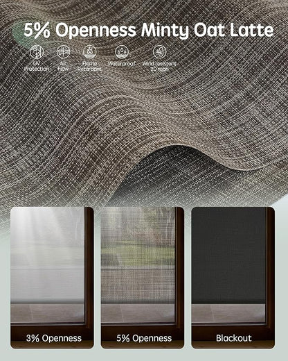Yoolax Motorized Outdoor Shades Smart Retractable Patio Screens with App & Remote Control, Electric Blinds for Porch Patio Waterproof Roller Shades 6X8ft (5% Openness Minty Oat Latte)