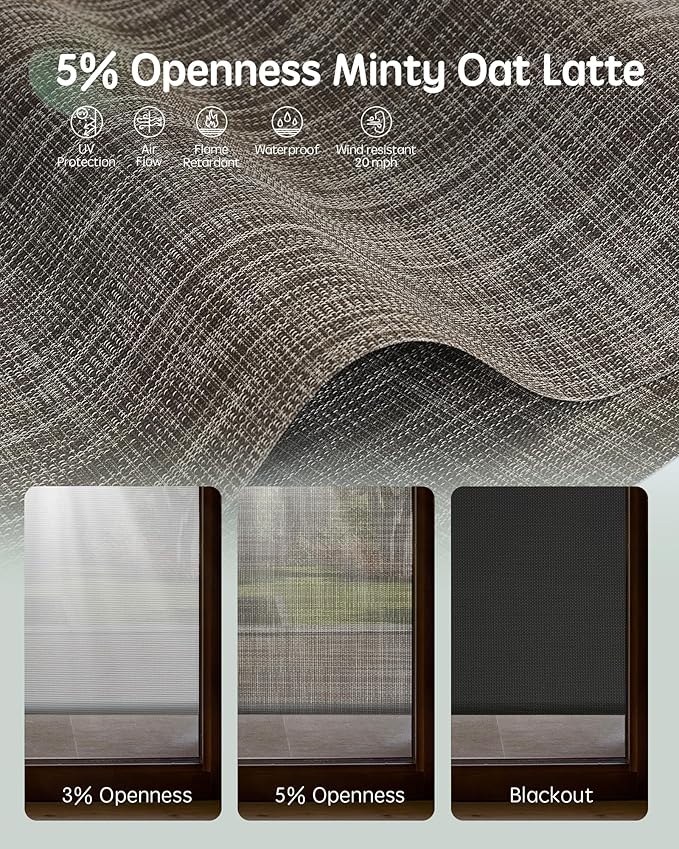 Yoolax Motorized Outdoor Shades Smart Retractable Patio Screens with App & Remote Control, Electric Blinds for Porch Patio Waterproof Roller Shades 7X8ft (5% Openness Minty Oat Latte)