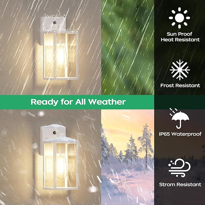 White Dusk to Dawn Exterior Lighting Fixtures Wall Mount, Outdoor Porch Lights for House, Sensor Wall Lights, Waterproof Wall Sconce Lamp, Wall Lantern, Anti Rust Coach Lights for, Doorway, Garage
