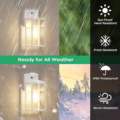 White Dusk to Dawn Exterior Lighting Fixtures Wall Mount, Outdoor Porch Lights for House, Sensor Wall Lights, Waterproof Wall Sconce Lamp, Wall Lantern, Anti Rust Coach Lights for, Doorway, Garage