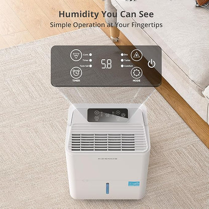 Kesnos 2,500 Sq. Ft. Energy Star 2025 Dehumidifier for Home & Basement, Ideal for Bedroom with Ultra Quiet 36 dB, 0.39-Gallon Water Tank with Drain Hose, 4 Pre-Set Modes, Auto Defrost, Timer