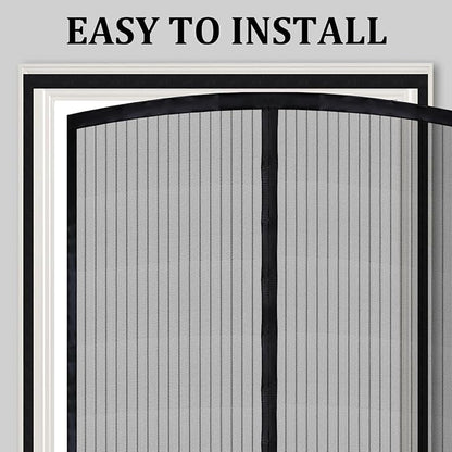 Magnetic Screen Door - Self Sealing, Heavy Duty, Hands Free Mesh Partition Keeps Bugs Out Let Breeze in- Pet and Kid Friendly - Keep Open Feature (Black, Fit Door Size 36 x 96 Inch)