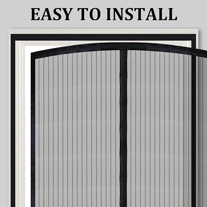Magnetic Screen Door - Self Sealing, Heavy Duty, Hands Free Mesh Partition Keeps Bugs Out Let Breeze in- Pet and Kid Friendly - Keep Open Feature (Black, Fit Door Size 34 x 78 Inch)