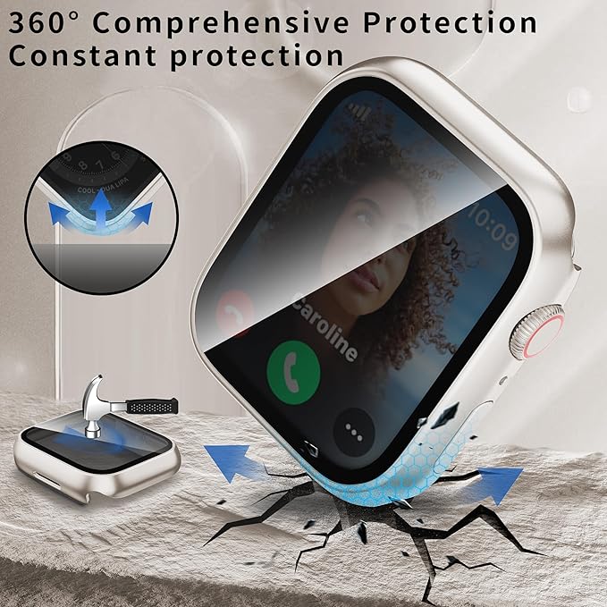 Waterproof Privacy Case Compatible with Apple Watch Series 9/8/7 41mm with Anti-peep Screen Protector, iWatch Face Cover Protective Bumper for iWatch Case 41mm Clear