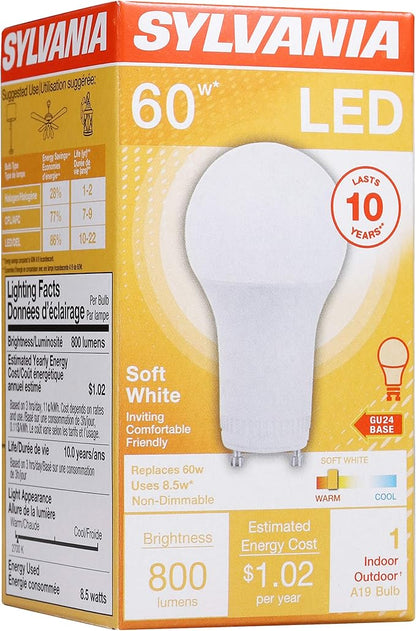 Sylvania A19 LED Light Bulb, 8.5W, 60W Equivalent, 10 Year, Non-Dimmable, 800 Lumens, 2700K, Soft White - 1 Pack (78106)