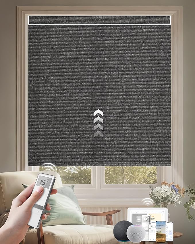 Kincmo Motorized Blinds with Remote, Light Filtering Roller Shades Work with Apple Homekit,Alexa,Google Home, Custom Electric Blinds with App,Voice Control (75% Blackout Classic Shadow)