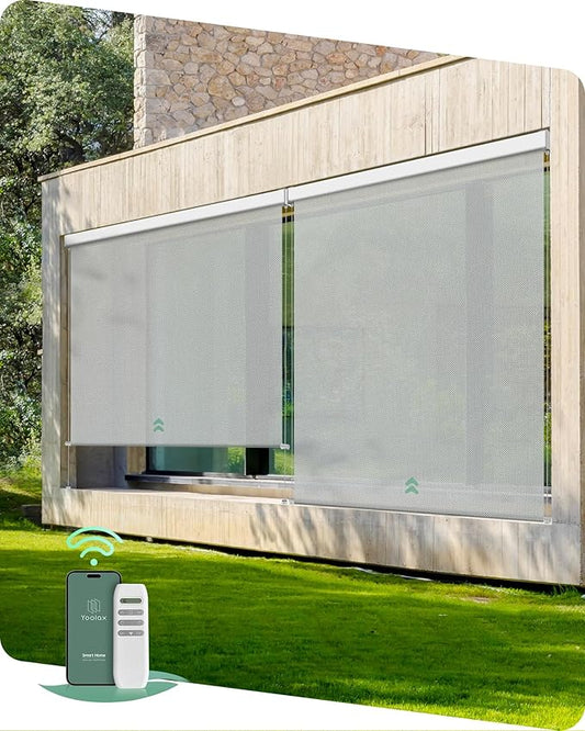 Yoolax Motorized Outdoor Shades Smart Retractable Patio Screens with App & Remote Control, Electric Blinds for Porch Patio Waterproof Roller Shades 4X6ft (3% Openness Paine Grey)