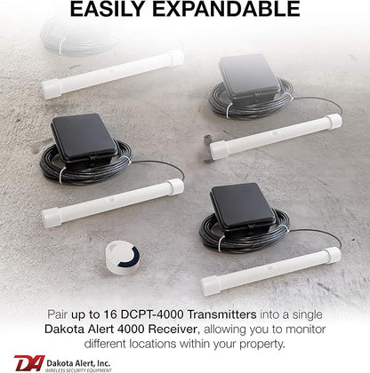 Dakota Alert Driveway Alarm Sensor - DCPT-4000 Driveway Alarms Wireless Outside Weatherproof Vehicle Sensor, 1 Mile Long Range Sensors, Vehicle Detecting Probe Transmitter & 50' Direct Burial Cable