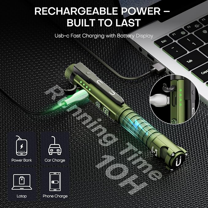 EDC Flashlight Rechargeable,800 Lumen Small Flashlight with Magnetic Clip & Base, 11 Modes LED Flashlight,Glass Breaker&Bottle Opener, USB-C Flashlight for Working,Home and Emergency