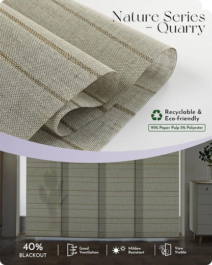 Graywind Motorized Natural Sliding Panels Compatible with Alexa Google Light Filtering Smart Panel Track Blinds for Patio Sliding Door, Custom Size (Quarry)