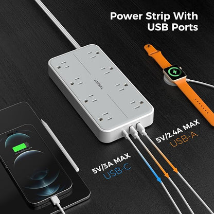 TESSAN Power Strip Surge Protector, 6FT Flat Plug Extension Cord