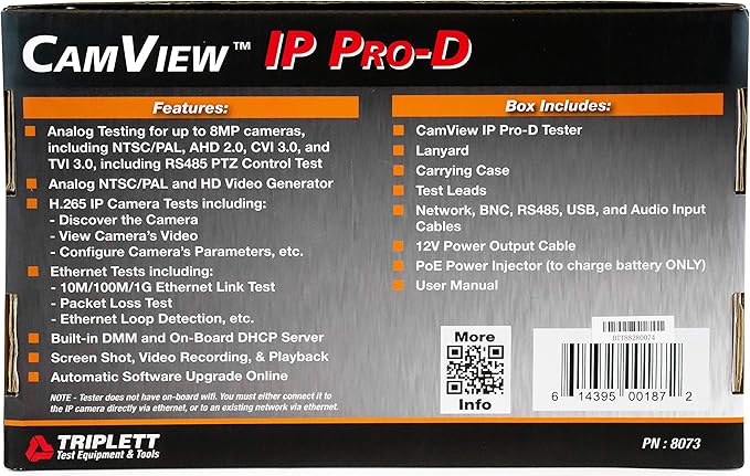 Triplett 8073 CamView IP Pro-D CCTV Camera Tester with Built-in DHCP Server - IP, AHD 2.0, HD-TVI 3.0, HD-CVI 3.0