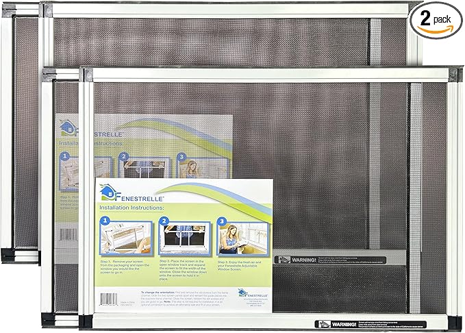Fenestrelle Expandable Window Screen – 15″ H × 21″–40″ W Horizontal, 2‑Way Adjustable Window Screen with Flame Resistant Fiberglass Mesh, Pack of 2