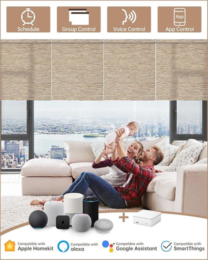 Kincmo Motorized Blinds with Remote, Light Filtering Roller Shades Work with Apple Homekit,Alexa,Google Home, Custom Electric Blinds with App,Voice Control (75% Blackout Aqua Waves Sandy)