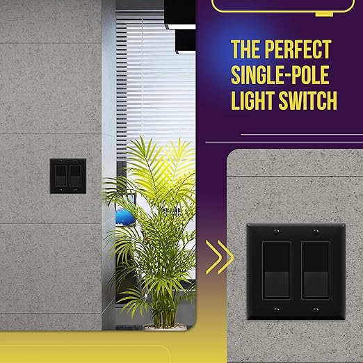 ENERLITES Decorator Paddle Rocker Light Switch, Gloss Finish, Single Pole, 3 Wire, Grounding Screw, Residential Grade,15A 120V/277V, UL Listed, 91150-BK-10PCS, Black (10 Pack)
