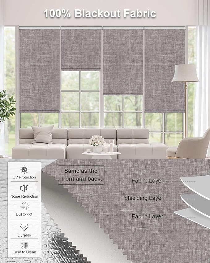 Motorized Blinds with Remote Control, Smart Blackout Automatic Blinds Work with Homekit Alexa Google Home, Rechargeable Electric Window Roller Shades with Valance, Customized Size (Texture Brown)