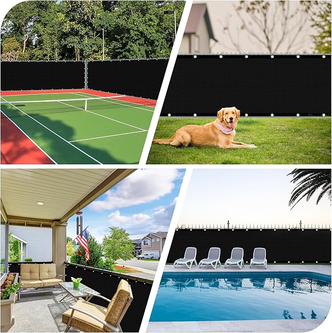 iCover 5x25ft Privacy Screen Fence, Outdoor Fencing Panels, Garden Windscreen Mesh Shade Sail Net Barrier, Fence Privacy Screen with Reinforced Bindings and Brass Grommets Cable Zip Ties, Carbon Black
