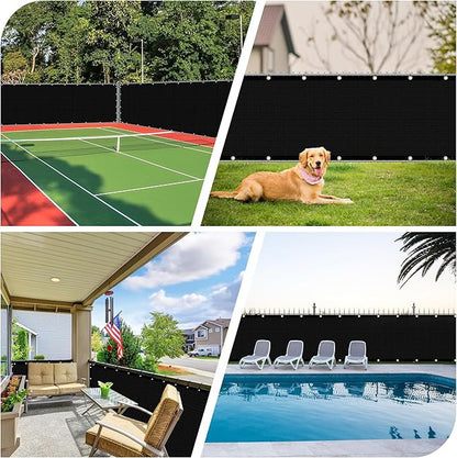 iCover 8x50ft Privacy Screen Fence, Outdoor Fencing Panels, Garden Windscreen Mesh Shade Sail Net Barrier, Fence Privacy Screen Reinforced Bindings and Brass Grommets Cable Zip Ties, Black