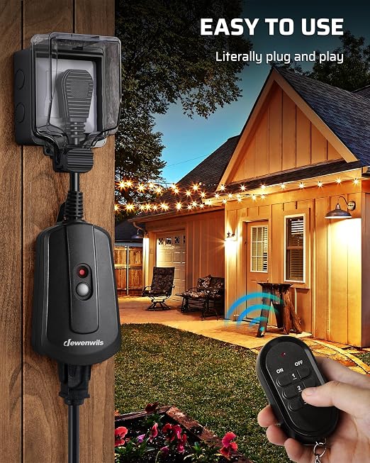 DEWENWILS Outdoor Wireless Remote Control Outlet Kit, Waterproof Electrical Plug for Indoor Outdoor Lights, Separately Controlled 3 Pack Receivers, 100 Feet RF Signal, UL Listed