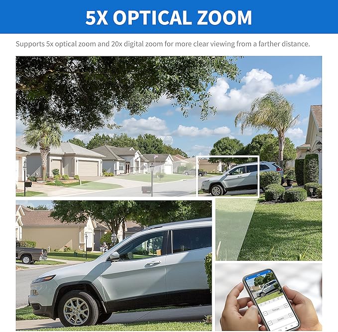 GW Security 8 Channel 12MP NVR with (4) x UHD 8MP 4K IP POE 5X Optical Zoom Motorized Two-Way Audio PTZ Color Night Vision Dome Security Camera System, Face Recognition, Human/Vehicle Detection