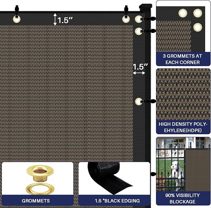 Windscreen4less Privacy Fence Screen Heavy Duty Windscreen Fencing Mesh Fabric Shade Net Cover with Brass Grommtes for Outdoor Wall Garden Yard Pool Deck, 6'x264' Brown