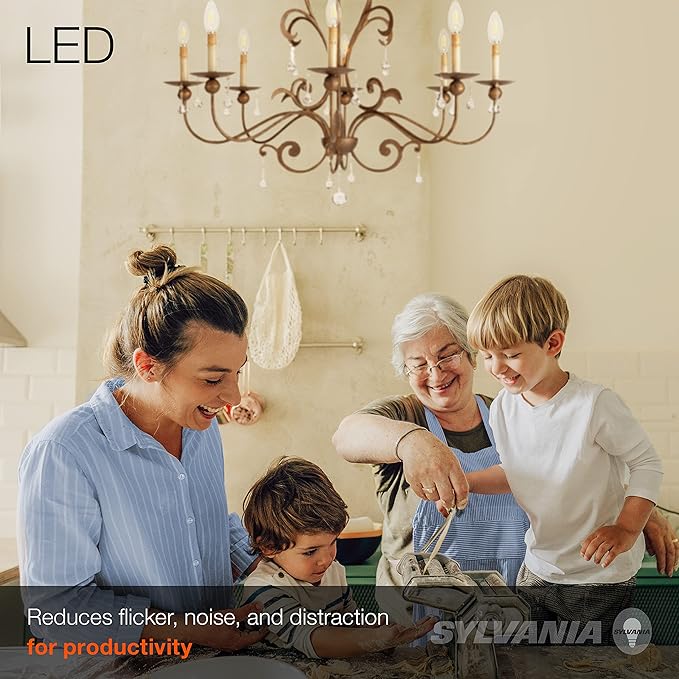 Sylvania ECO LED B10 Light Bulb, 60W = 3.5W, 7 Year, Dimmable, Candelabra Base, 450 Lumens, Clear, 5000K, Daylight – 18 Pack (41266)