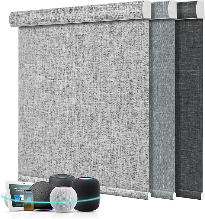 Aprilsmart Motorized Blinds with Remote,Compatible with Apple HomeKit Alexa Google Home- Voice and app Control,Motorized Roller Shades 100% Blackout Custom Size(Vigor Rock White -21)