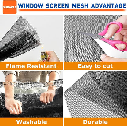 HOFUDON Window Screen Mesh, 59"x106" Fiberglass Screen Door Mesh, Window Screen Replacement, Patio Porch Screen Mesh Black