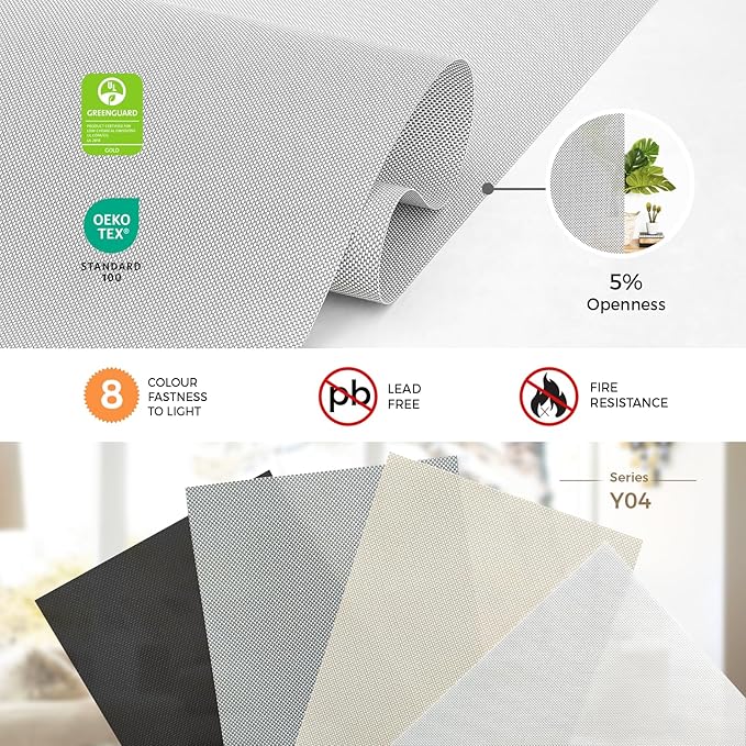 HeyBlinds Motorized Solar Shades with Remote, Light Filtering Mesh Roller Shades, Flame Retardant Smart Blinds, UV Blocking, Alexa Google HomeKit Compatible, Custom Size (Cloud Grey-5% Openness)
